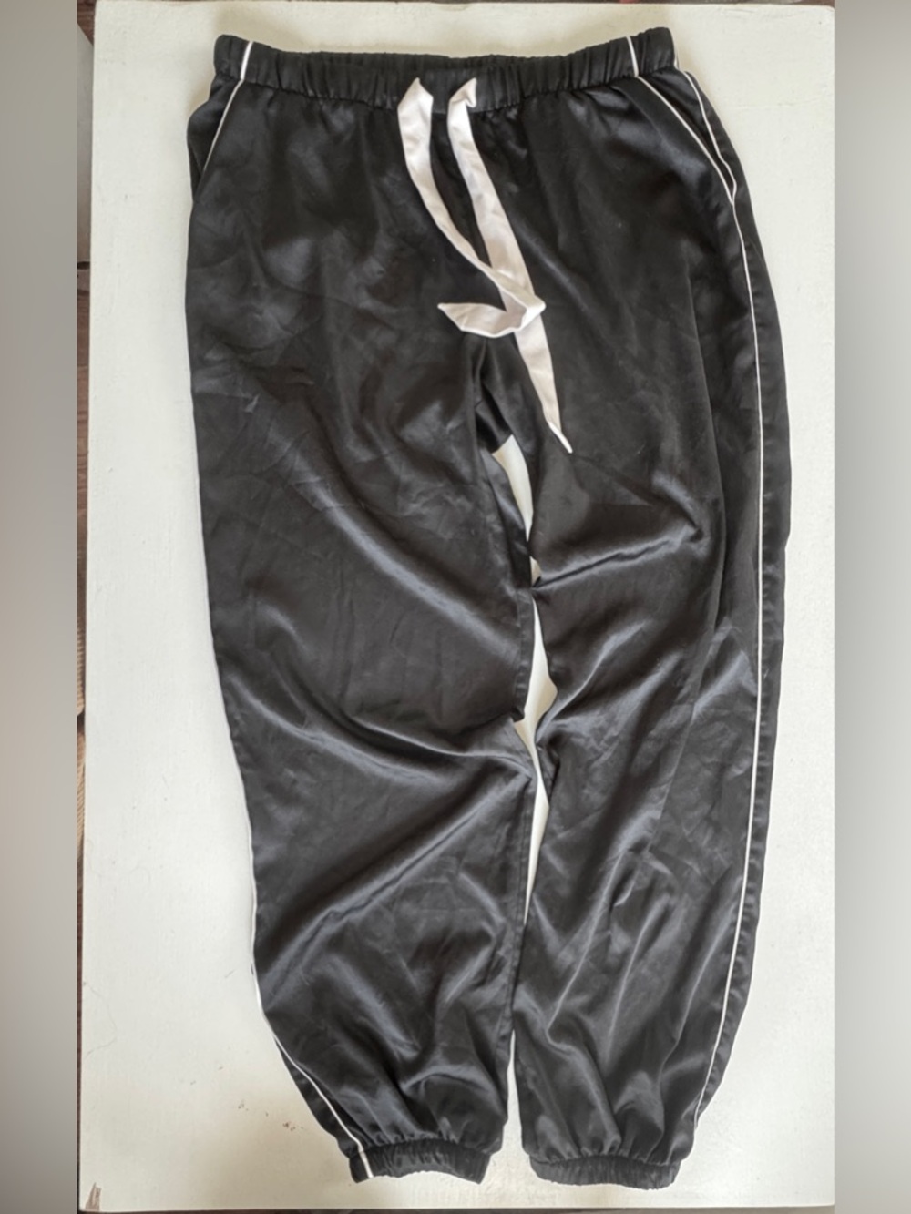 Victoria's Secret Black Satin Pajama Pants with Pin-strip & Heart Cutout - Picture 3 of 9